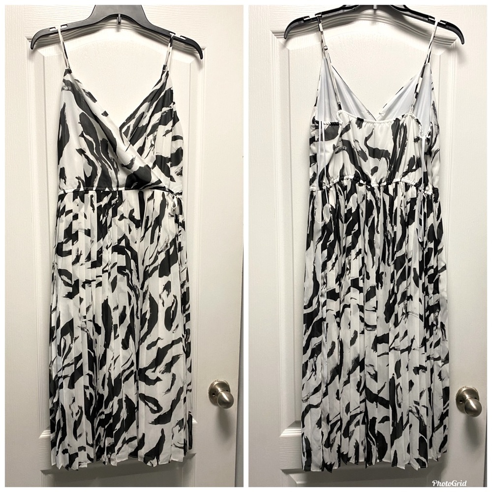 Nine West Zebra Print Pleated Faux Wrap Midi Dress